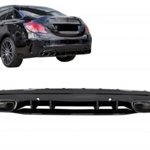 Heckspoiler Diffuser + Auspuffblenden (SCHWARZ) im C63 AMG OPTIK für Mercedes W205